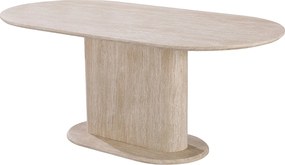 Owalny stół jadalniany dla 6–8 osób – Efekt beżowego trawertynu – Płyta MDF – LISE