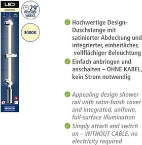 Prysznicowy drążek ścienny w kolorze srebra 74 cm LED – Wenko
