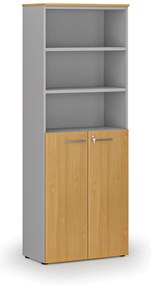 Szafa biurowa kombinowana PRIMA GRAY, drzwi na 3 poziomach, 800 x 420 x 2128 mm, szary/buk