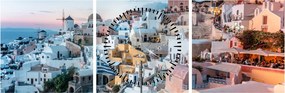 Obraz - Zmierzch na Santorini (z zegarem) (90x30 cm)
