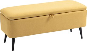 HOMCOM Ławka Tapicerowana z Miejscem Do Przechowywania, w Wyglądzie Lnu, Do 150 kg, 101x38,5x44,5 cm, Żółta
