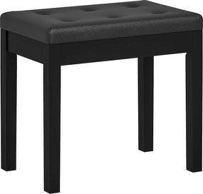 HOMCOM Ławka pianistyczna, obicie ze skóry ekologicznej, pikowane guziki, miejsce do przechowywania, nogi drewniane, Czarny