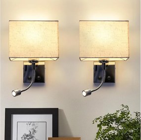 NETTLIFE zestaw 2 kinkietów LED do wnętrza sypialni kinkiet salon lampka nocna łóżko z tkaniny z elastycznym ramieniem do czytania E27