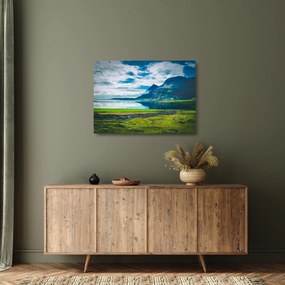 Obraz na szkle - jezioro z górami (70x50 cm)