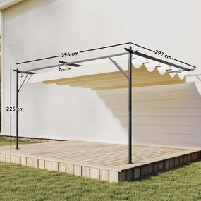 Outsunny Zadaszenie tarasowe Pergola ok. 4x3m z regulowanym dachem, montaż ścienny UV30+, kremowobiały | Aosom PL