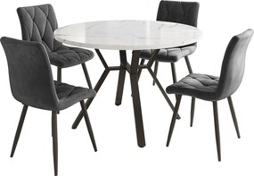 Zestaw 5 stołów i krzeseł do jadalni - 100 x 100 x 75 cm - stół z metalowymi nogami + 4 ergonomiczne krzesła - MDF + Metal - szary