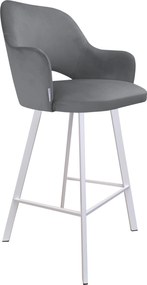 Hoker Milano krzesło barowe tkanina Welur podstawa metalowa : Kolor nogi - Biały profil, Kolor tkaniny - VELVET - BL14, Typ siedziska - Siedzisko stałe