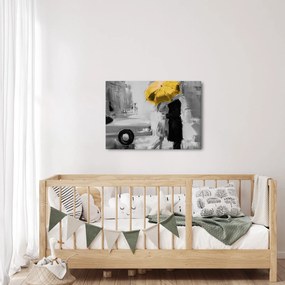 Obraz - Zakochana para pod parasolem, żółty (70x50 cm)
