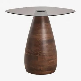 Kwadratowy Stolik Pomocniczy 50x50 Cm Ze Szkła Hartowanego Mariana Ciemny Drewniany Uchwyt - Sklum