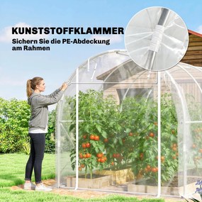 Outsunny Tunel foliowy (polytunnel), szklarnia z możliwością wejścia z ocynkowanym stalowym stelażem i odpornym na UV pokryciem PE, przezroczysta | Aosom PL
