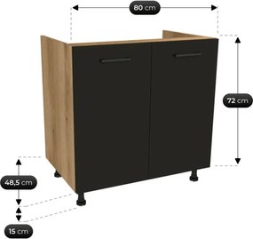 Zestaw Mebli Kuchennych MODERN 170 cm Czarny Ryflowany Loftowy