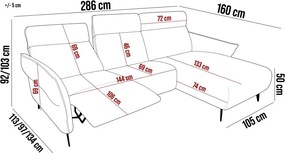 Narożnik STELVIO S układ L Prawostronny z funkcją elektrycznej regulacji głebokości siedziska i oparcia WERSAL