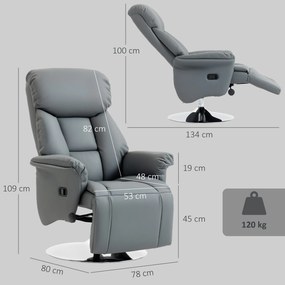 HOMCOM Fotel relaksacyjny, funkcja leżenia, wygląd skóry, podnóżek, do 120 kg, 78 x 80 x 109 cm, szary | Aosom PL