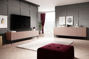 Komoda Nicole 200 cm czterodrzwiowa z ryflowanym frontem - antyczny róż / czarne nóżki - Limitowana oferta