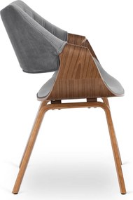Krzesło Tapicerowane LUISE Szare/Orzech Welurowe Drewno Gięte Nowoczesne Loft
