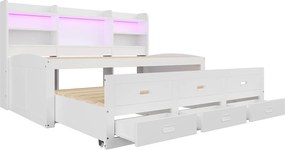 Kanapa rozkładana 90x200 cm - z oświetleniem LED - 3 szuflady - z USB + Type-C - biały (materac nie jest dołączony)
