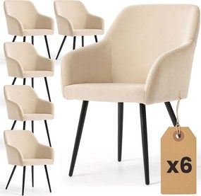 6x Welurowe krzesło tapicerowane gładkie Beżowe ESTELLE Czarne nogi