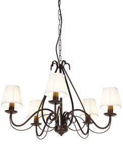 Kandelabr brązowy z plisowanymi abażurami w kolorze kremowym 5-światłowy - Giuseppe