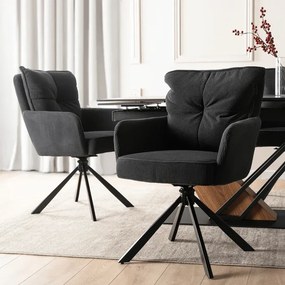 Krzesło Tapicerowane Obrotowe do Salonu CITY Czarne Sztruksowe Loft