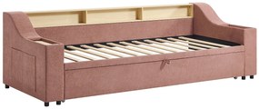 Łóżko wysuwane 2 x 80 x 200 cm ze skrzynią i i portem USB - Tkanina - Różowy - ORAVAYA