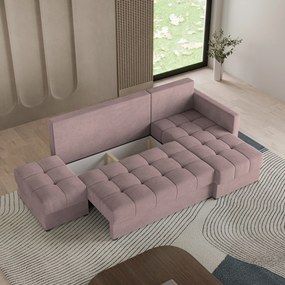 Masseno Narożnik LUMARI z funkcją spania i pojemnikiem na pościel Narozniki L, Rozkładana sofa - Pudrowy róż, KRONOS 27