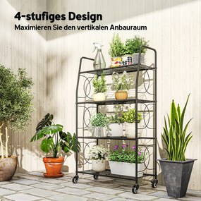 Outsunny metalowy stojak na rośliny z 4 poziomami, solidny regał drabinkowy na doniczki z kółkami z hamulcem | Aosom PL