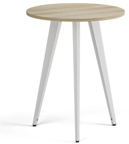 Stolik kawowy PRIMO VIBE, średnica 60 cm, biała podstawa, dąb naturalny