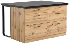 Wyspa kuchenna z 6 szufladami z MDF i metalu - Czarny i Naturalny jasny - ALEGRITA