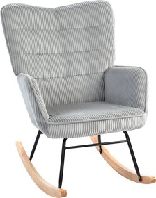 HOMCOM Vintage fotel bujany, zakrzywione płozki, grube wypełnienie, buk i stal, jasnoszary