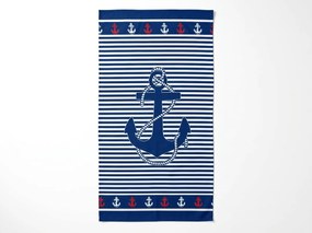 Szybkoschnący ręcznik plażowy MARITIMO niebiesko-biały 70 x 140 cm, 100% mikrofibra