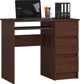 Biurko komputerowe AKORD A6 Wenge 90 cm prawe 3 szuflady kolor Wenge mat 1 półka 90x50x77 cm