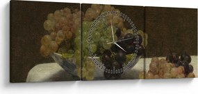 Obraz - Henri Fantin-Latour, Still Life with Grapes and a Carnation, reprodukcje (z zegarem) (90x30 cm)