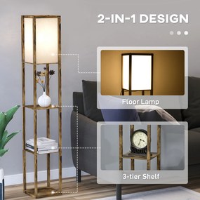 HOMCOM Lampa Podłogowa z Półkami, Drewniana, 26 x 26 x 160 cm, do Salonu/Sypialni (Bez Żarówki)