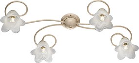 Lampa sufitowa Alice z lakierowanego żelaza w kolorze kości słoniowej, dekor stare złoto, klosze z białego alabastru Ø14 cm, 4 światła, 87x40 cm