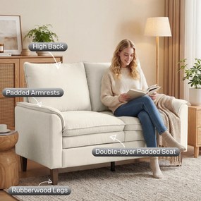 HOMCOM 146 cm dwuosobowa sofa, sofa z chenille, dwuwarstwowe tapicerowanie, poduszki sprężynowe, głębokie siedzisko, wysokie oparcie, kremowa | Aosom PL
