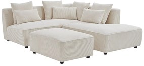 Kanapa narożna prawostronna i puf z beżowego sztruksu MECODI