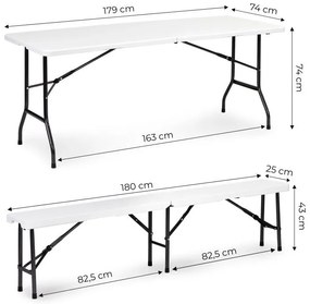 Zestaw cateringowy - stół bankietowy 180 cm i 2 ławki Party, biały