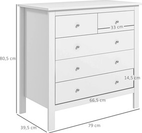 HOMCOM Stylowa Komoda 5-Szufladowa - Biały Kolor, 79x39,5x80,5cm - Praktyczny Mebel do Sypialni