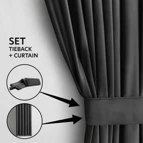 Ciemnoszara aksamitna zasłona częściowo zaciemniająca (dimout) 140x270 cm Eyelets – Restilo