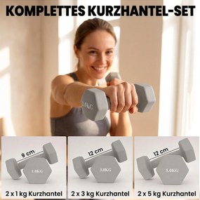 SPORTNOW Zestaw hantli 3 pary 1kg 3kg 5kg z drewnianym stojakiem, antypoślizgowy uchwyt, żeliwo, jasnoszary | Aosom PL
