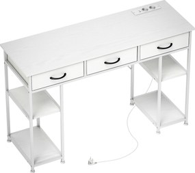 HOMCOM Biurko/Stół kuchenny z 2 portami USB i 2 gniazdkami, regulowane półki, 3 materiałowe szuflady, 120x40x76 cm, biały | Aosom PL