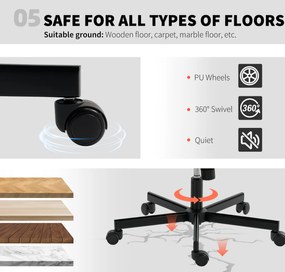 HOMCOM Fotel biurowy bez podłokietników z pokryciem ze sztucznej skóry, fotel biurowy z kółkami, dodatkowa poduszka, regulowany, obrotowy, beżowy