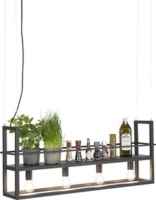 Lampa wisząca czarna z półką 4-światła - Cage Rack