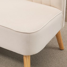 HOMCOM Sofa w stylu retro 2-osobowa, nogi drewniane, 117 cm x 56,5 cm x 77 cm, kremowo-biała | Aosom PL