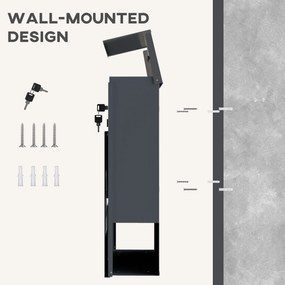 HOMCOM Skrzynka na listy do montażu na ścianie, odporna na warunki atmosferyczne, z uchwytem na gazety i 2 kluczami, ciemnoszara | Aosom PL