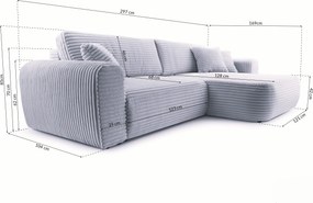 Masseno Narożnik VIVA z funkcją spania i pojemnikiem na pościel Narozniki L, Rozkładana sofa - Szary, TILIA 90