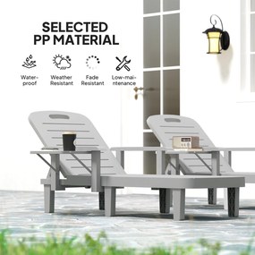 Outsunny Leżak ogrodowy z bocznym stolikiem, wygląd drewna, leżak z 5-stopniową regulacją oparcia, jasnoszary | Aosom PL
