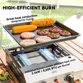 Outsunny Grill Gazowy 8000BTU/2,4 KW z 2 Palnikami ze Stali Nierdzewnej 44 x 44,5 x 19 cm Srebrny+Czarny