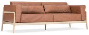 Karmelowa sofa z bawolej skóry z konstrukcją z litego drewna dębowego Gazzda Fawn, 210 cm