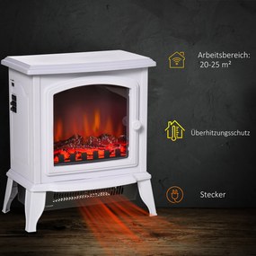 HOMCOM Wolnostojący kominek elektryczny, efekt płomieni, 2 tryby grzania 1000 W/2000 W, hartowane szkło, biały, 36,5x24x45,5 cm | Aosom PL